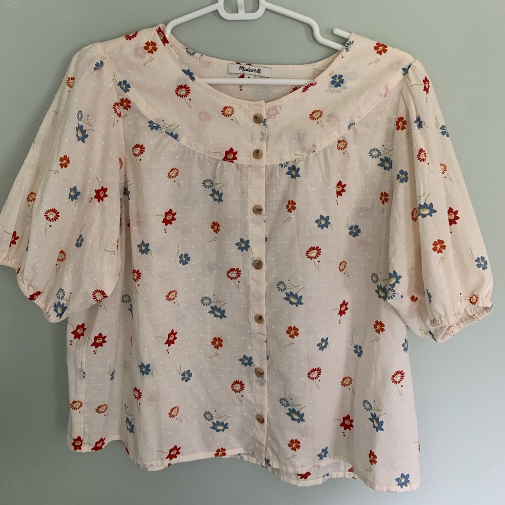 Madewell Puff Sleeve Floral Button Front Top